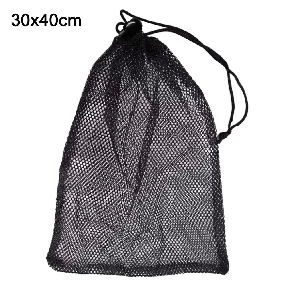 Black Mesh Drawstring Bag for Sports, Swimming & Travel Mesh Drawstring Bag Peaceful Pleasures Health and Wellness 30 x40cm