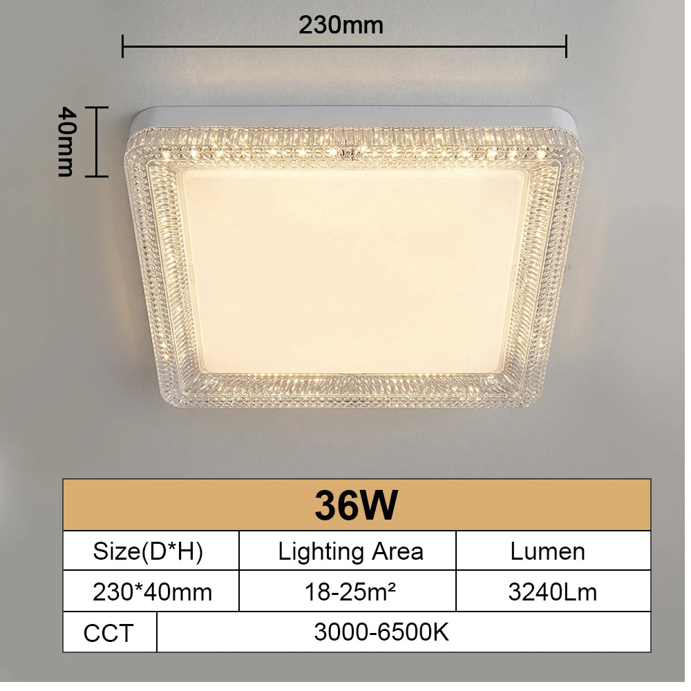 RUNTOIN Ultrathin Crystal LED Ceiling Light | Modern Square & Round