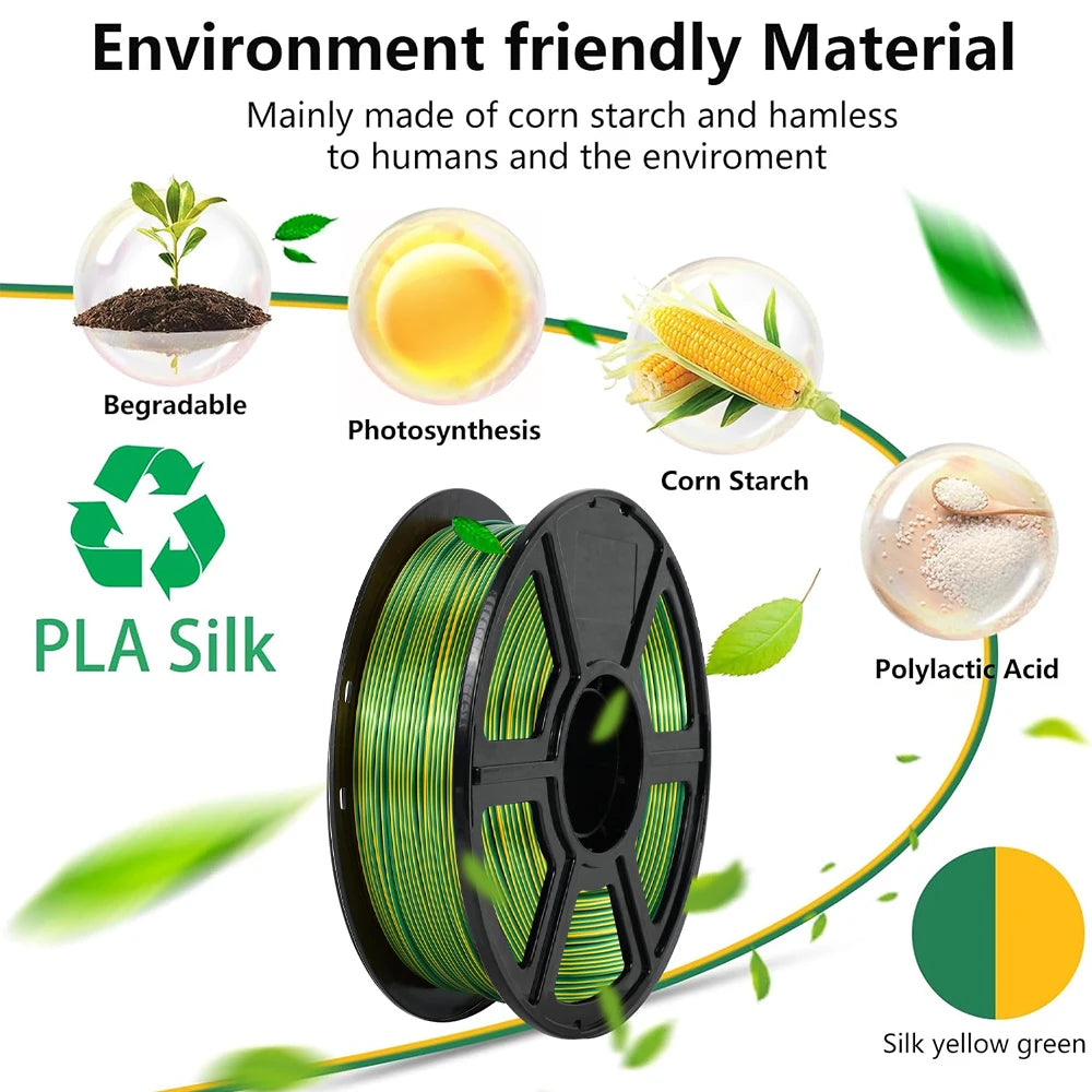 Silk Dual Color PLA Filament 1.75mm Gold Green Bicolor 250g