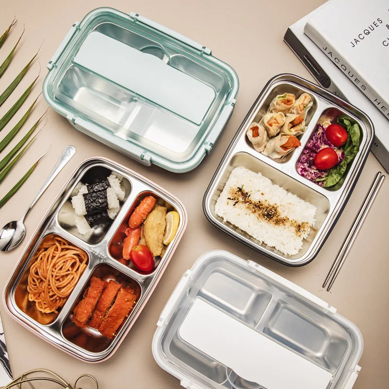New Durable Easy-Clean Bento Container for Students & Office Workers,Leak-Proof Stainless Steel Lunch Box with 3 Compartments Peaceful Pleasures Health and Wellness