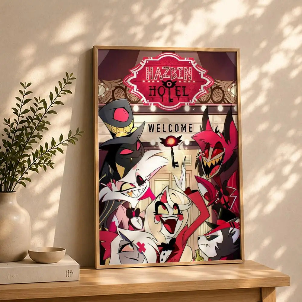 Animation H-Hazbin HotelS Poster HD Self Adhesive Waterproof Wall Art Ideal for Home Office Dorm Bedroom Great Gift Peaceful Pleasures Health and Wellness White10 15X20cmNoframe
