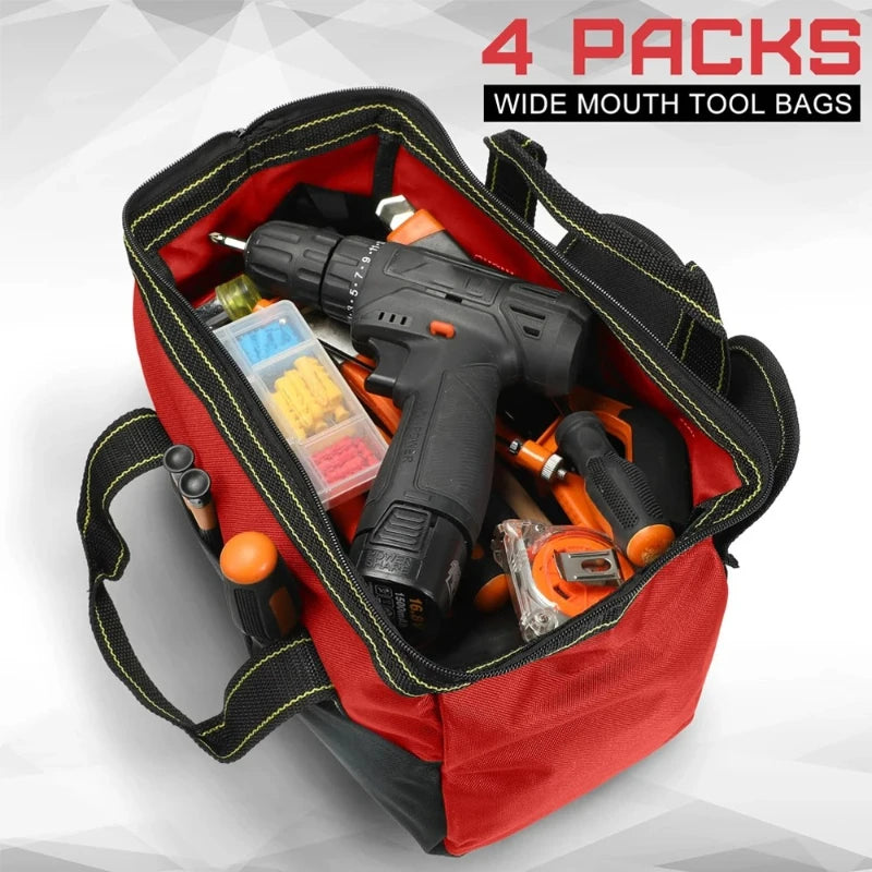 13in Heavy-Duty Tool Bag Waterproof Molded Base Multi-Pocket Wide-Mouth Organizer Large Capacity Storage Backpack Porta Tools Peaceful Pleasures Health and Wellness