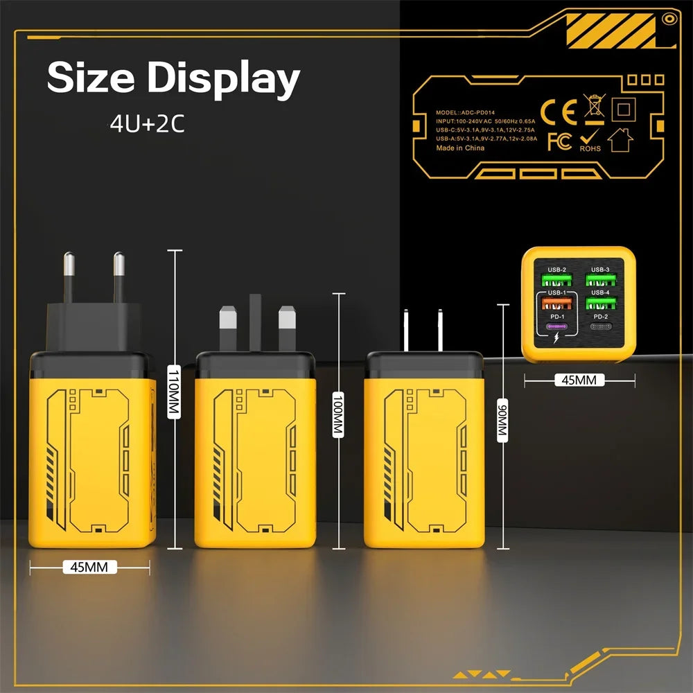 240W 6-Port USB-C Fast Wall Charger | PD & QC 3.0 EU/US/UK
