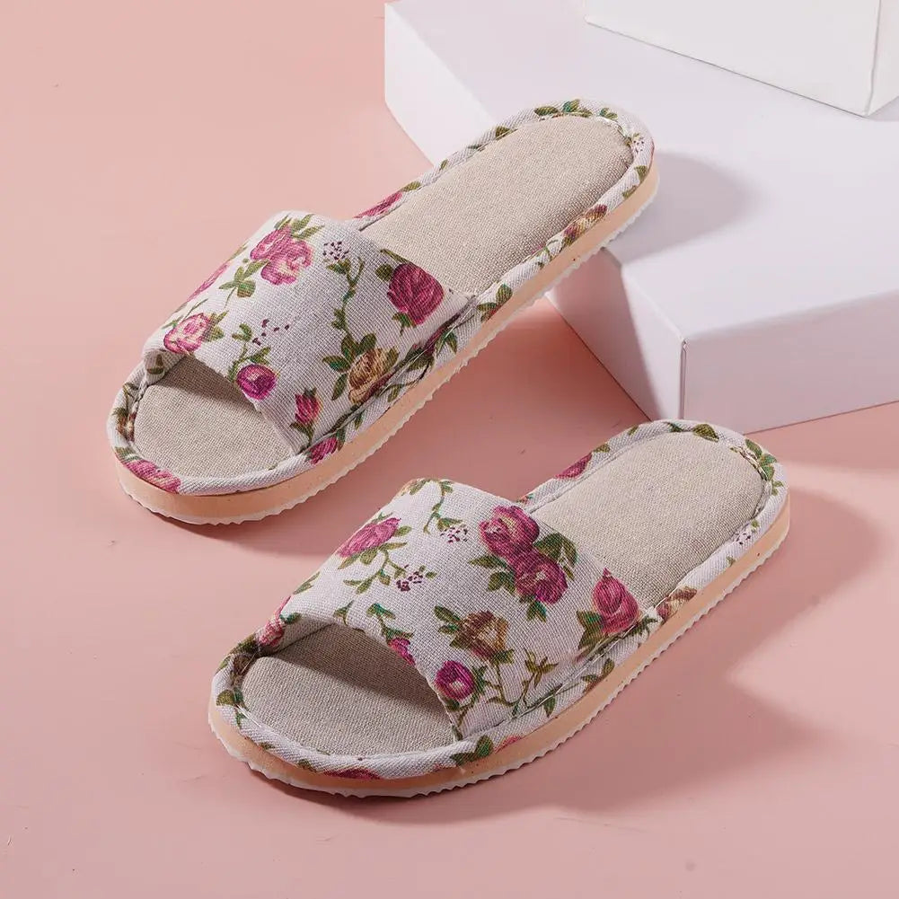 Women's Floral Indoor Slippers – Anti-Slip Flat Home Shoes