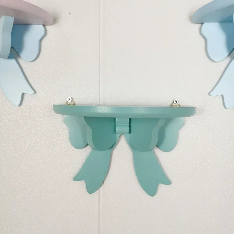 Pink Wooden Wall Shelf Bow Decor Frame Girls Room Storage Rack Home