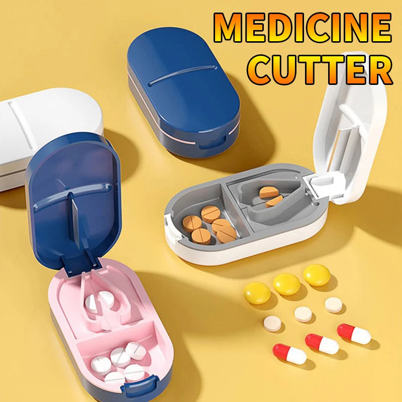 Portable Pill Splitter -2-in-1 Pill Box with Stainless Steel Blade - Suitable for Vitamin Tablets - Cutting Pills 1/2, 1/4 with Peaceful Pleasures Health and Wellness