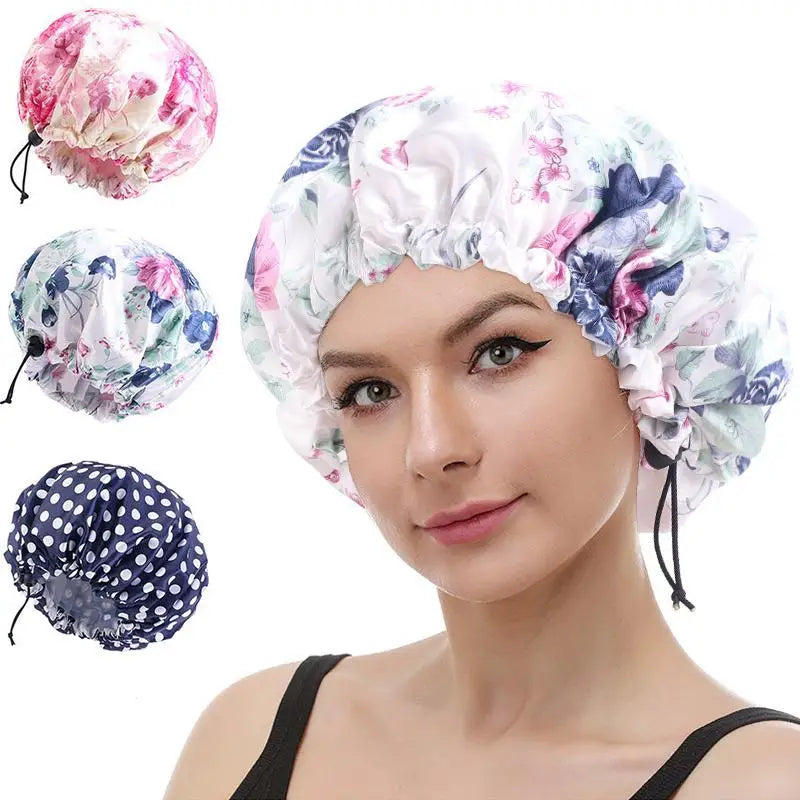 Printed Reusable Shower Cap, 1 Piece Waterproof Elastic Shower Cap, Double Layer Shower Cap For Bathroom Peaceful Pleasures Health and Wellness