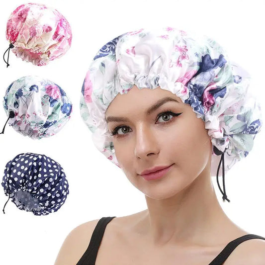 Printed Reusable Shower Cap, 1 Piece Waterproof Elastic Shower Cap, Double Layer Shower Cap For Bathroom Peaceful Pleasures Health and Wellness