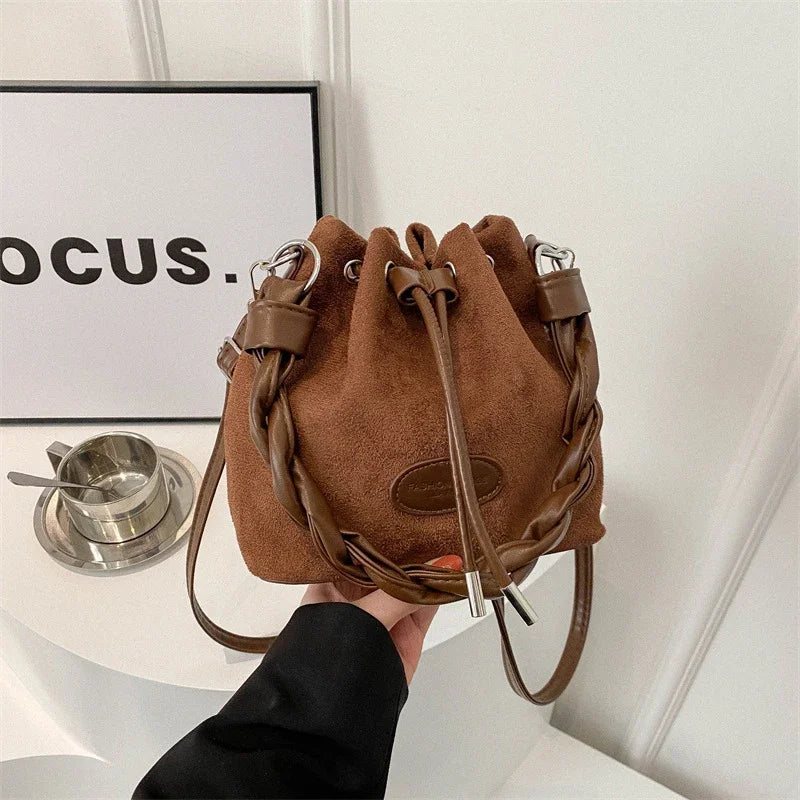 Drawstring Handbag Large Capacity Single Shoulder Bucket Bag Trendy and Fashionable Spring Single-shoulder Crossbody Bucket Bag Peaceful Pleasures Health and Wellness Coffee