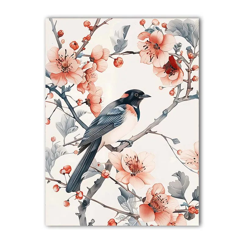 Nordic Bird & Flowers Canvas Wall Art | Chinese Style Print Canvas Wall Art Print Peaceful Pleasures Health and Wellness 04 15x20cm No Frame China Mainland