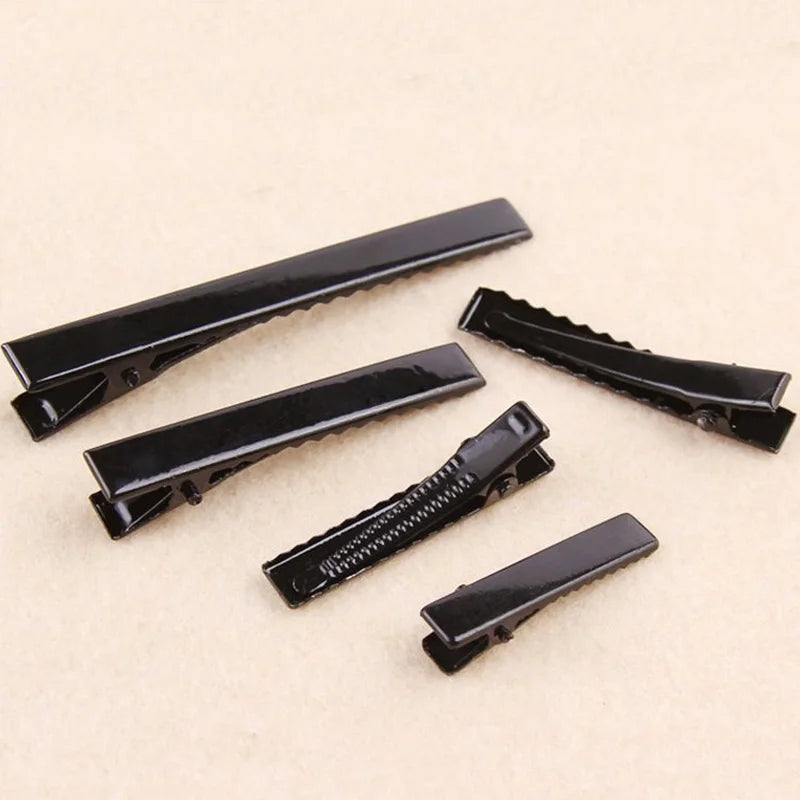 Lot 3 2- Silver-color Black Hair Clips Flat Barrettes Iron Hairpins