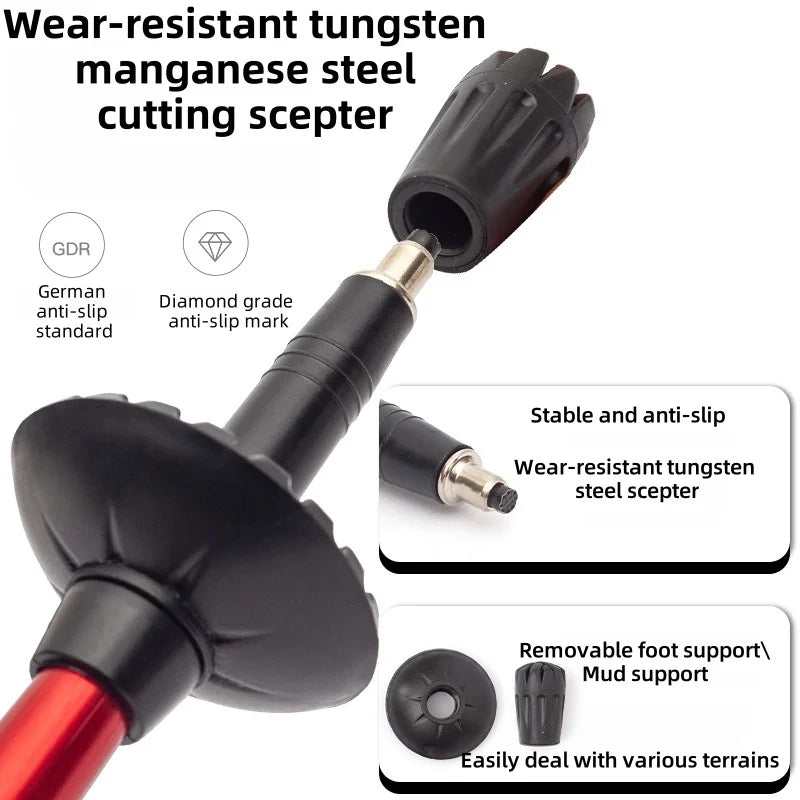Aluminum alloy folding ultra-lightweight ultra-short retractable outdoor hiking stick, hiking staff, five-section hiking stick Peaceful Pleasures Health and Wellness