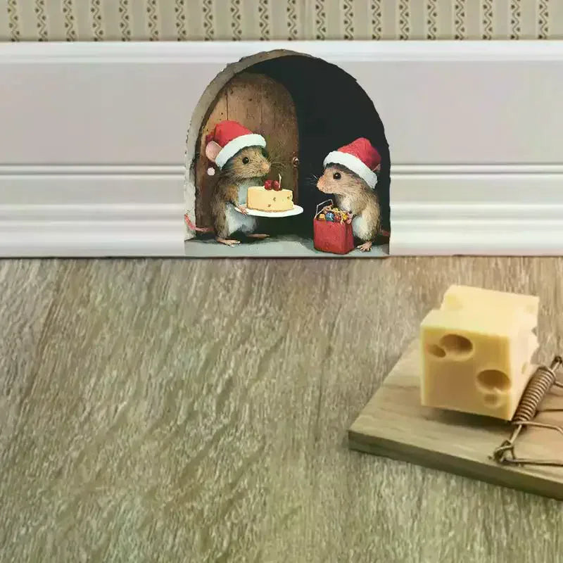 Christmas Mouse Hole Wall Stickers | Festive Home Decor