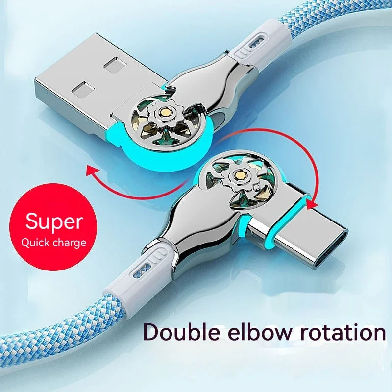 180° Rotatable USB-A to USB-C Fast Charging Braided Cable Peaceful Pleasures Health and Wellness