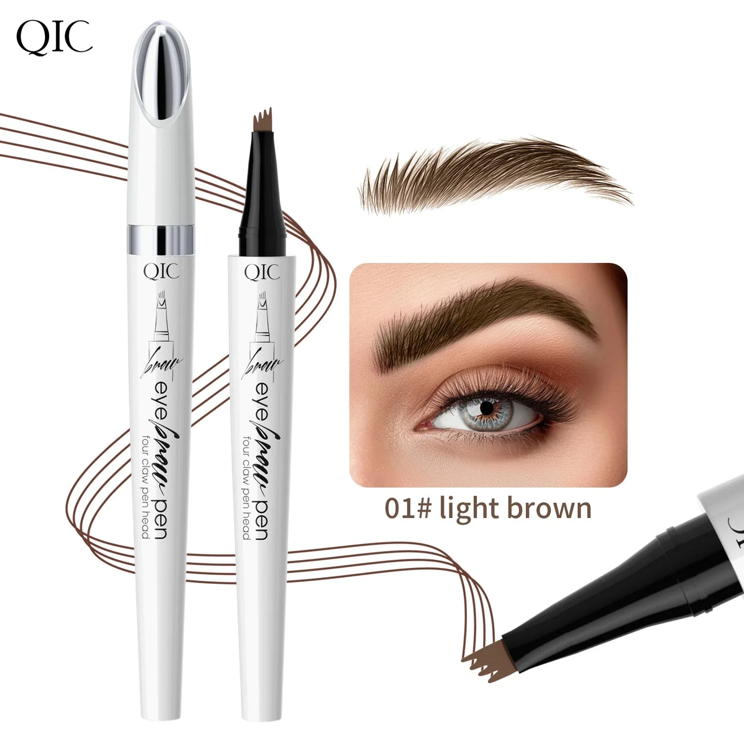 QIC Waterproof Microblading Eyebrow Pen – 4-Tip Natural Brow Look