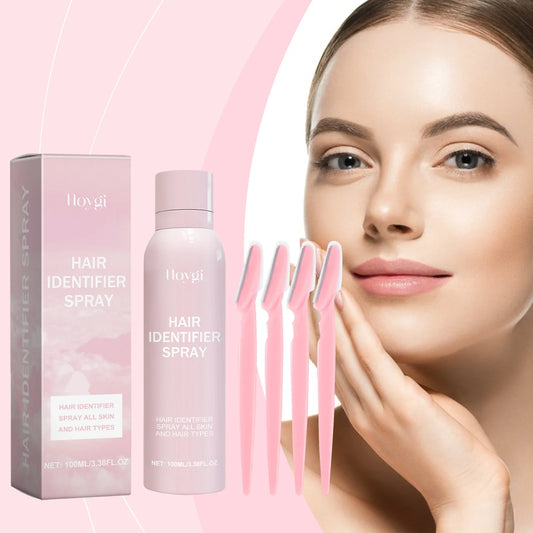 Hair Removal Spray Set for Gentle Facial Hair Care, 100ML Facial Hair Recognition Spray, 4 Eyebrow Trimmers for Smooth Skin Peaceful Pleasures Health and Wellness