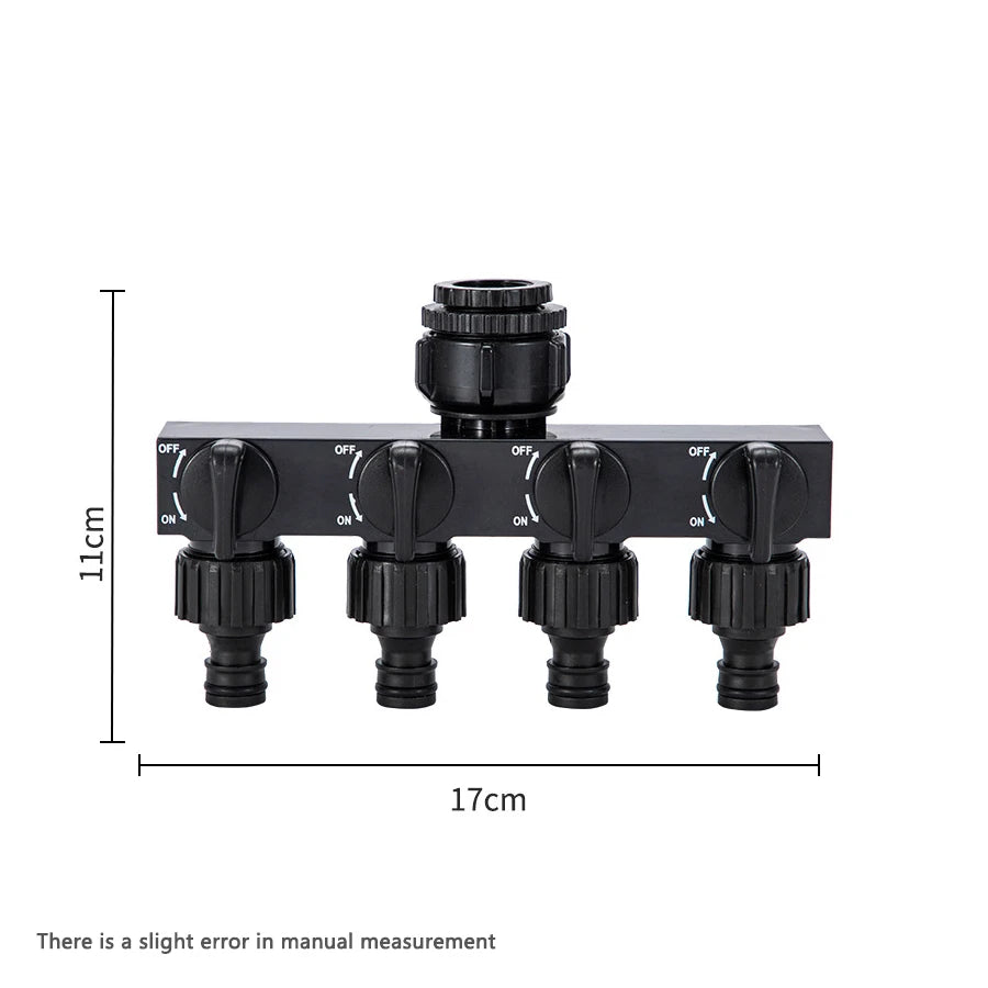4-Way Garden Hose Splitter & Faucet Water Distributor Hose Splitter Peaceful Pleasures Health and Wellness Black