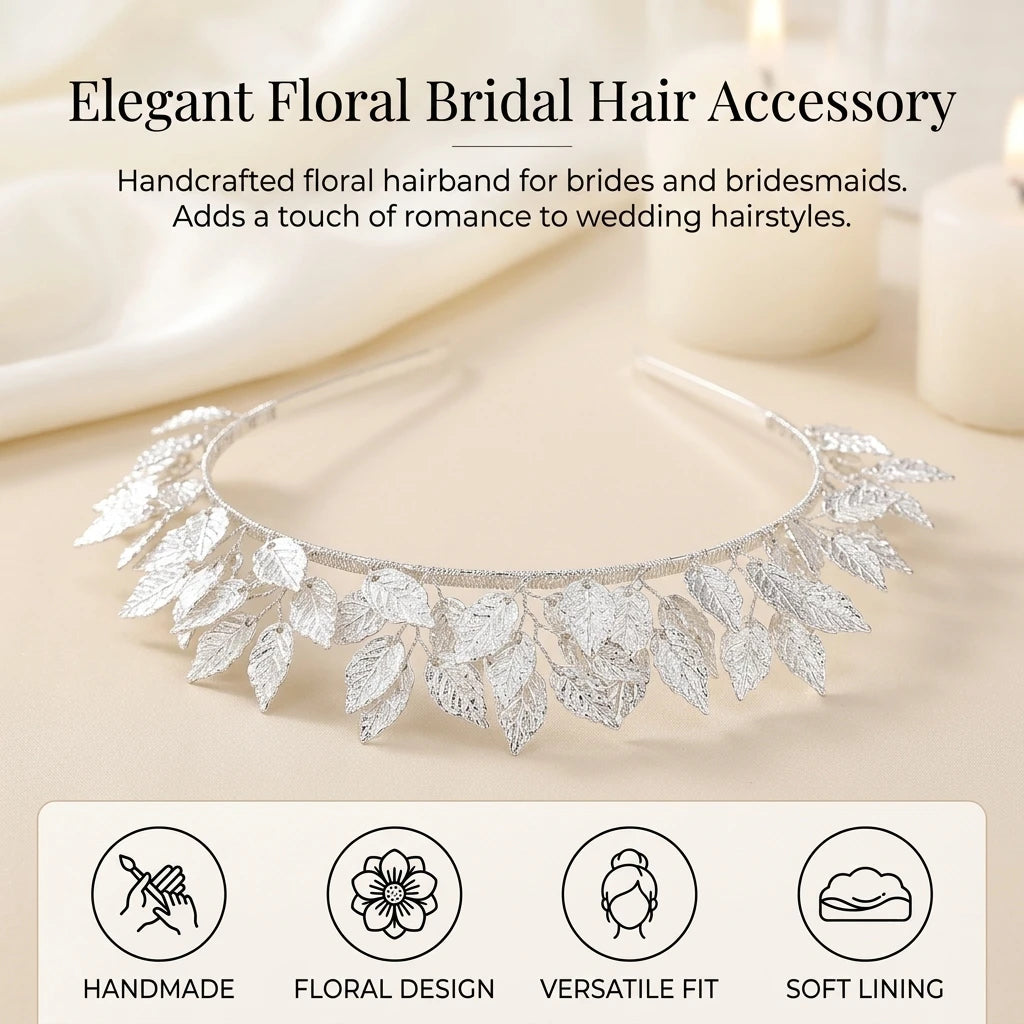 Bridal Hand-made Flower Hairband For Wedding Hairstyle Accessory With Soft-Lining And Durable Alloy Peaceful Pleasures Health and Wellness
