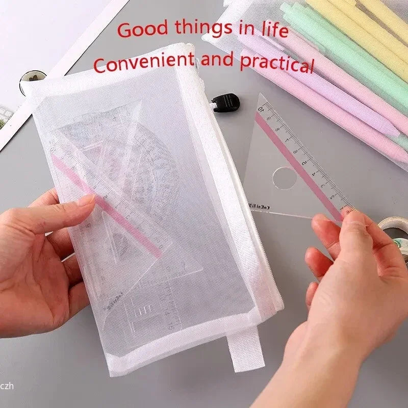 3-Pack Transparent Mesh Zipper Document Bags | Stationery