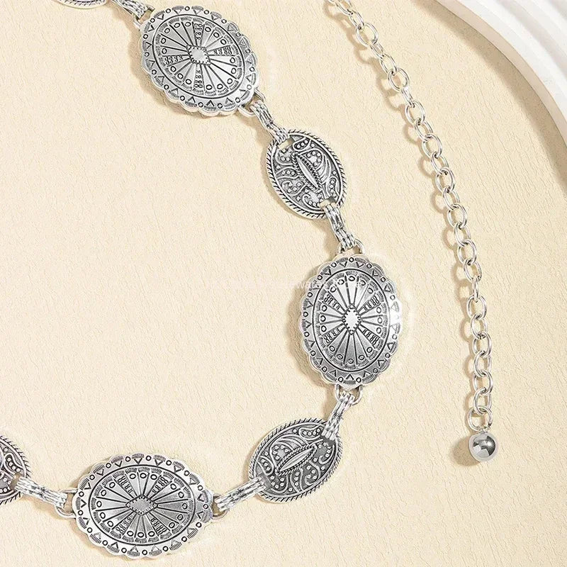 Retro Style Women's Metal Waist Chain - Decorative Circle Carved Chain Belt - High Style Accessories for Dresses & Jeans Peaceful Pleasures Health and Wellness