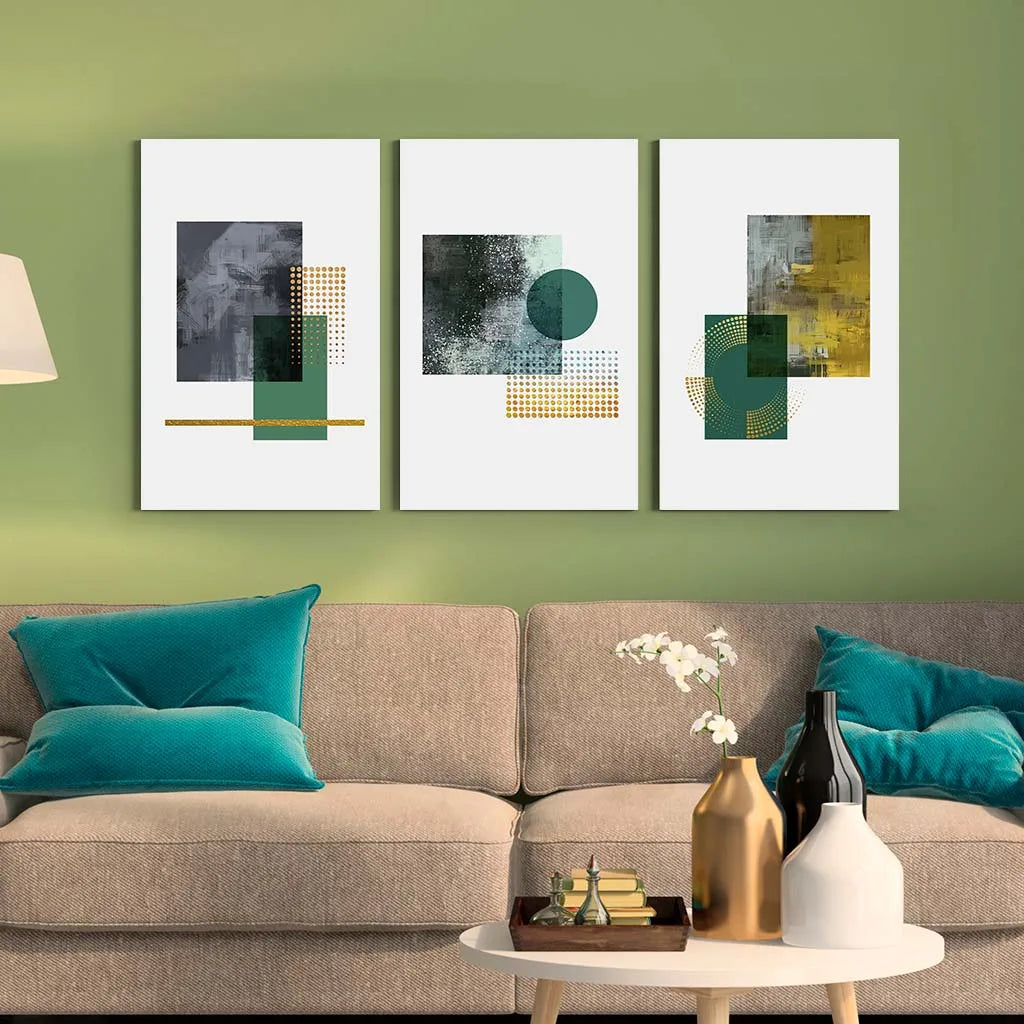 Nordic Geometric Canvas Wall Art | Green Yellow Abstract Print Canvas Wall Art Peaceful Pleasures Health and Wellness