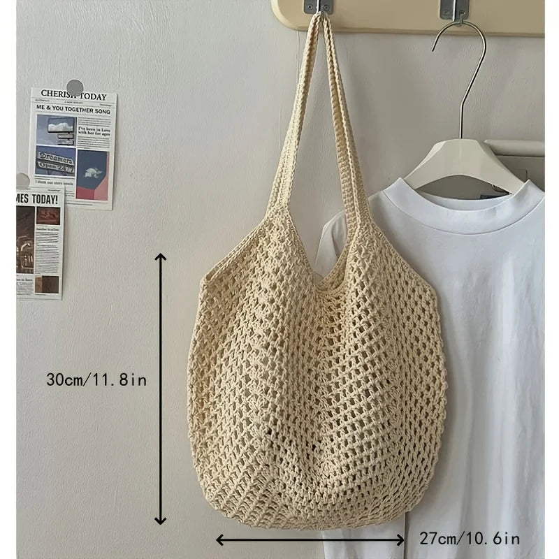 Women's Mesh Straw Beach Tote Bag – Foldable Summer Bag Beach Tote Bag Peaceful Pleasures Health and Wellness