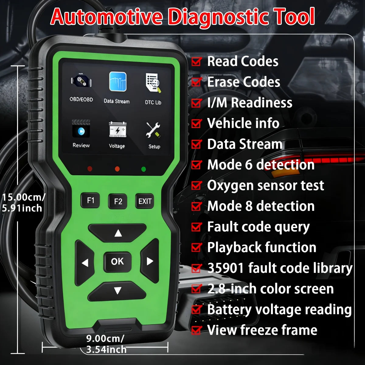 Obd2 Scanner, Reads and Clears Fault Codes, Checks Engine Light, Complete Functional Car Diagnostic Tool for Most Gasoline Vehicles Manufactured after 1996 Peaceful Pleasures Health and Wellness