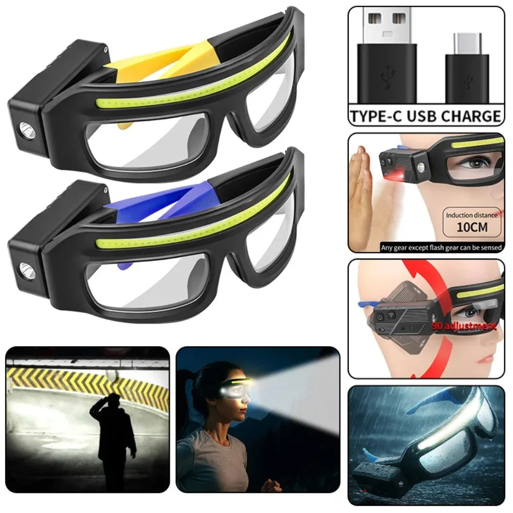LED Headlamp Safety Glasses IPX4 Waterproof COB Type-C Rechargeable Dual Light Source Work Light Protective Eyewear Peaceful Pleasures Health and Wellness
