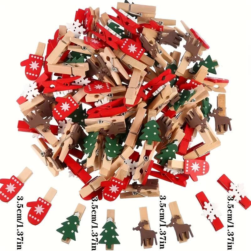 Mini Christmas Wooden Clips Photo Tree Clothespin Hanging Photos