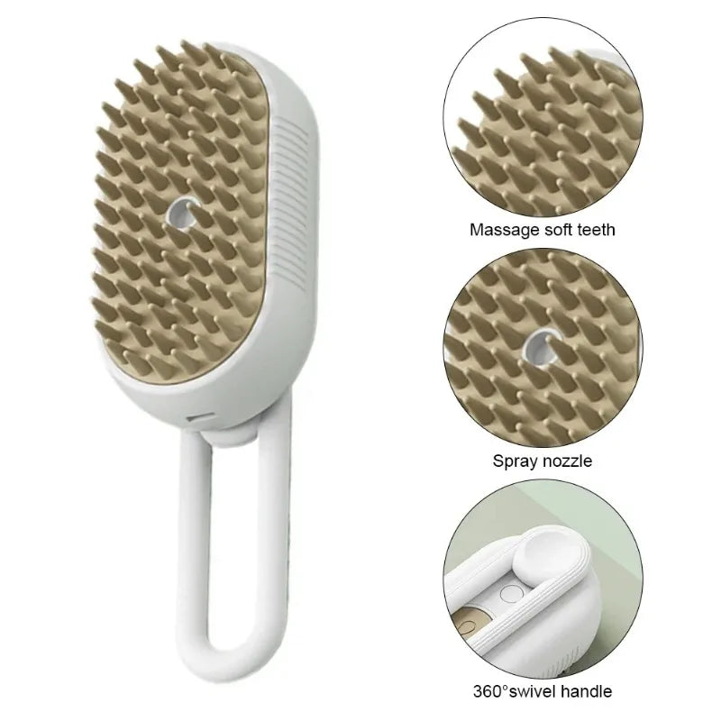 3-in-1 Electric Steam Spray Pet Grooming Brush for Cats & Dogs