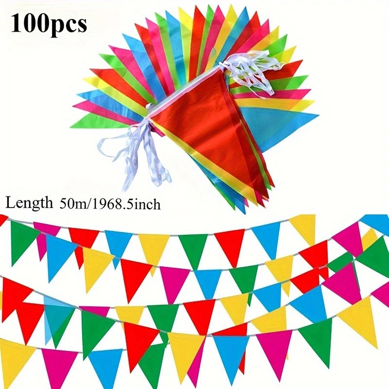 Colorful Triangle Pennant Banner Flags – Party Garland Bulk Pack Party Pennant Flags Peaceful Pleasures Health and Wellness 100pcs-Colorful flag