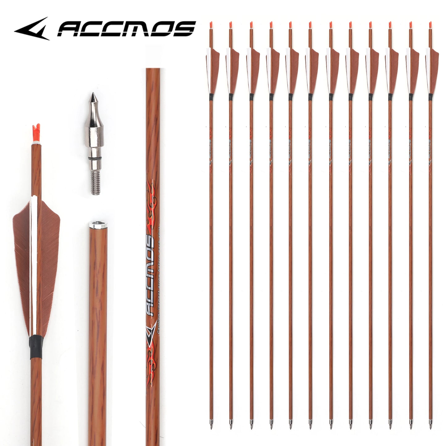 6 Wood Skin Carbon Arrows Spine 400 500 550 600 700 Real Feather