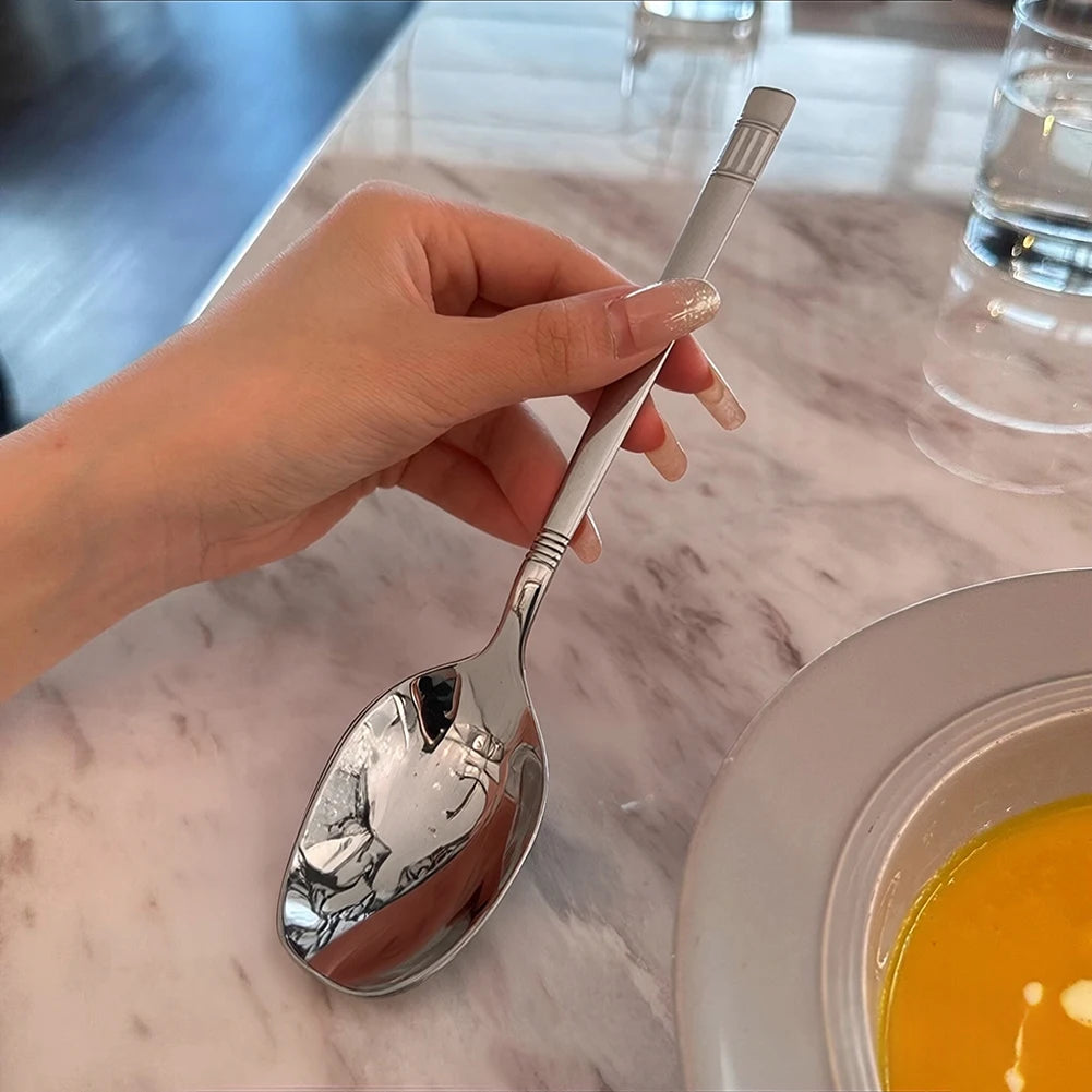 304 Stainless Steel Korean Soup Spoons,Squared Head Dinner Spoon,Flat Bottom Soup Spoons For Home,Korean BBQ Restaurant Supplies Peaceful Pleasures Health and Wellness