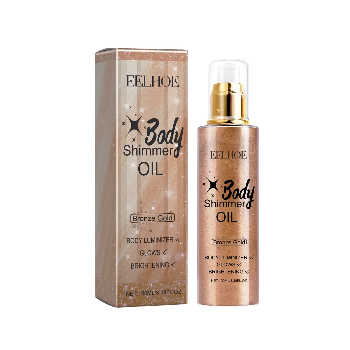 EELHOE Body Brightening Shimmer Oil | Glow Essence 100ml Body Shimmer Oil Peaceful Pleasures Health and Wellness Gold Copper Color