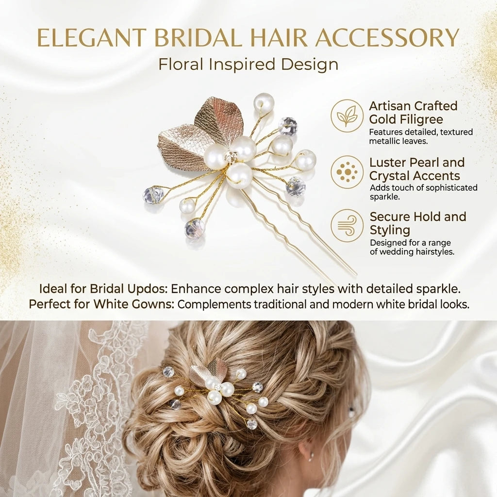 Bridal Hair Accessories Set Gold-Leaf Design for Wedding Dress Decoration Peaceful Pleasures Health and Wellness