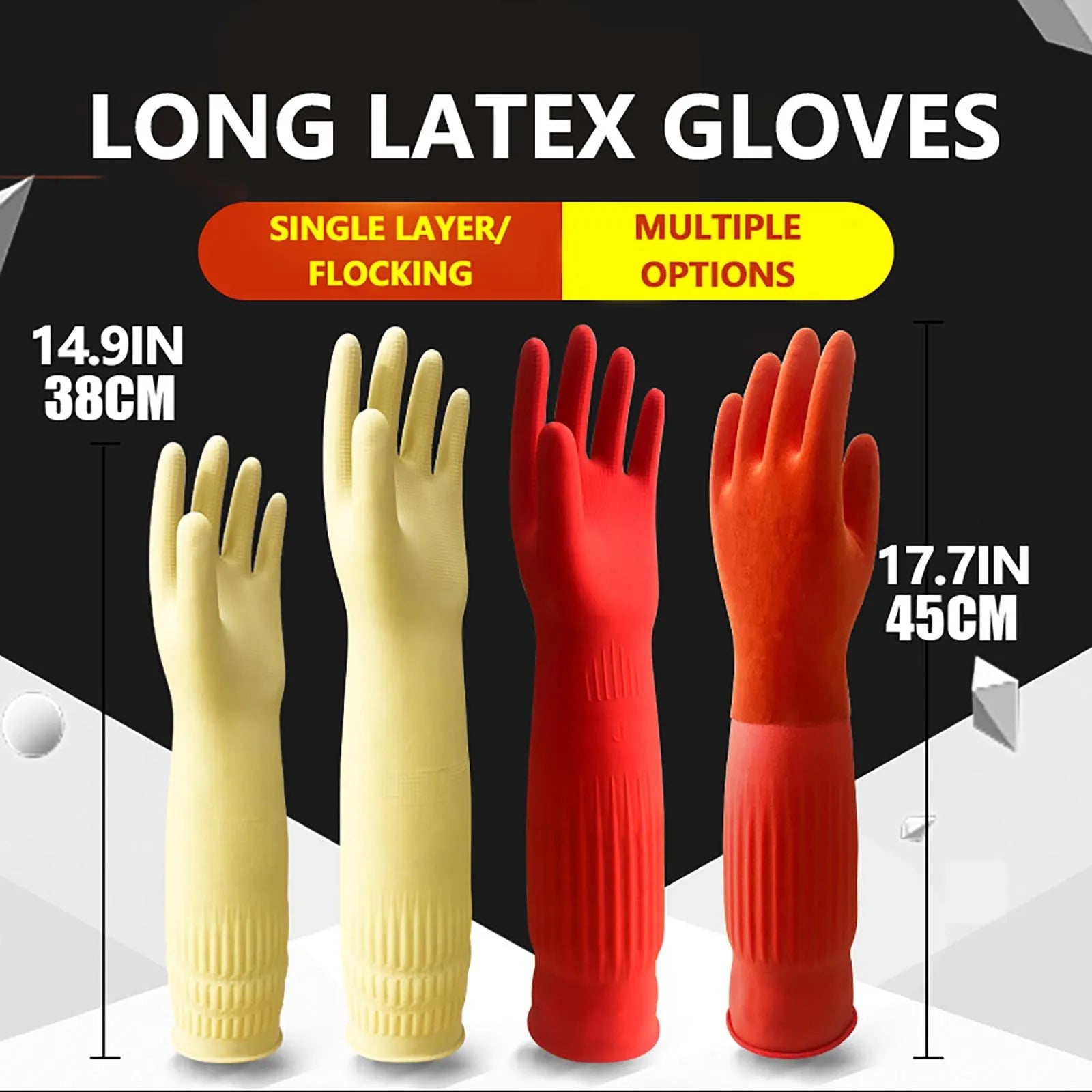 1pair Flexible Comfortable Rubber Clean Gloves Red Dish Washing Long Home Bathroom Cleaning Kitchen Accessories Peaceful Pleasures Health and Wellness