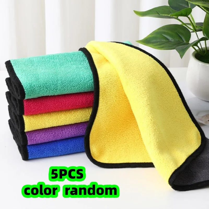 Pack of 5/10 Pieces in Random Colors, Double-Sided Cleaning Towels for Car, Kitchen, and Living Room, Strong Absorbent Towels, Car Cleaning Cloths, Coral Fleece Thickened Small Towels, Multi-Purpose Towels, Practical T Peaceful Pleasures Health and Wellness 5Pcs
