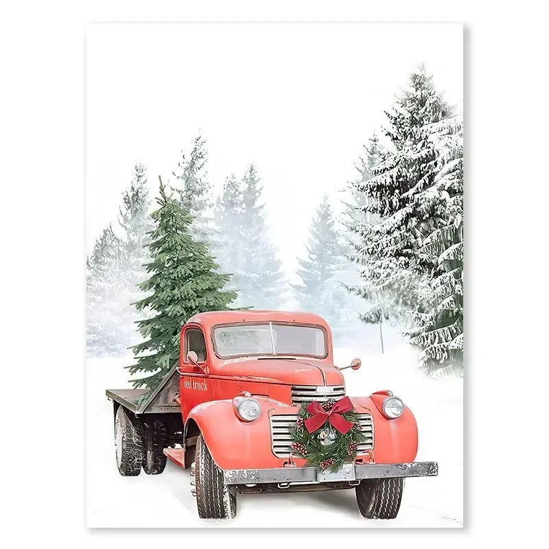 Christmas Snowman & Moose Canvas Wall Art | Winter Decor Print
