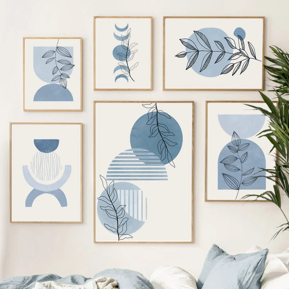Boho Abstract Canvas Wall Art | Sun Moon Leaf Geometry Print