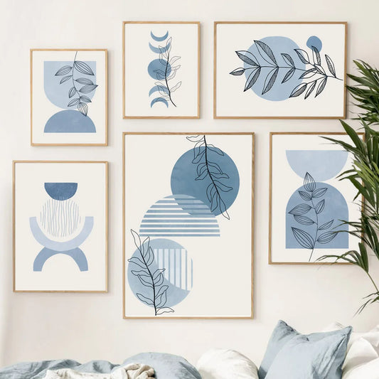 Boho Abstract Canvas Wall Art | Sun Moon Leaf Geometry Print Canvas Wall Art Peaceful Pleasures Health and Wellness