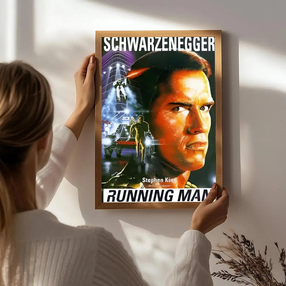 Movie T-The Running Man Poster HD Self Adhesive Waterproof Wall Art Ideal for Home Office Dorm Bedroom Great Gift Peaceful Pleasures Health and Wellness White2 30X40cmNoframe