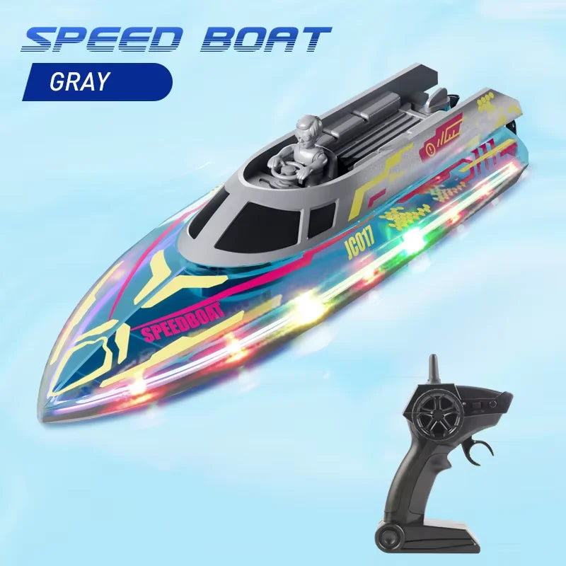Remote Control Boat Toy Electric Stunt Speedboat 2.4G With Lights High Speed RC Race Boat Ship Water Yacht Children's Toys Gift Peaceful Pleasures Health and Wellness grey