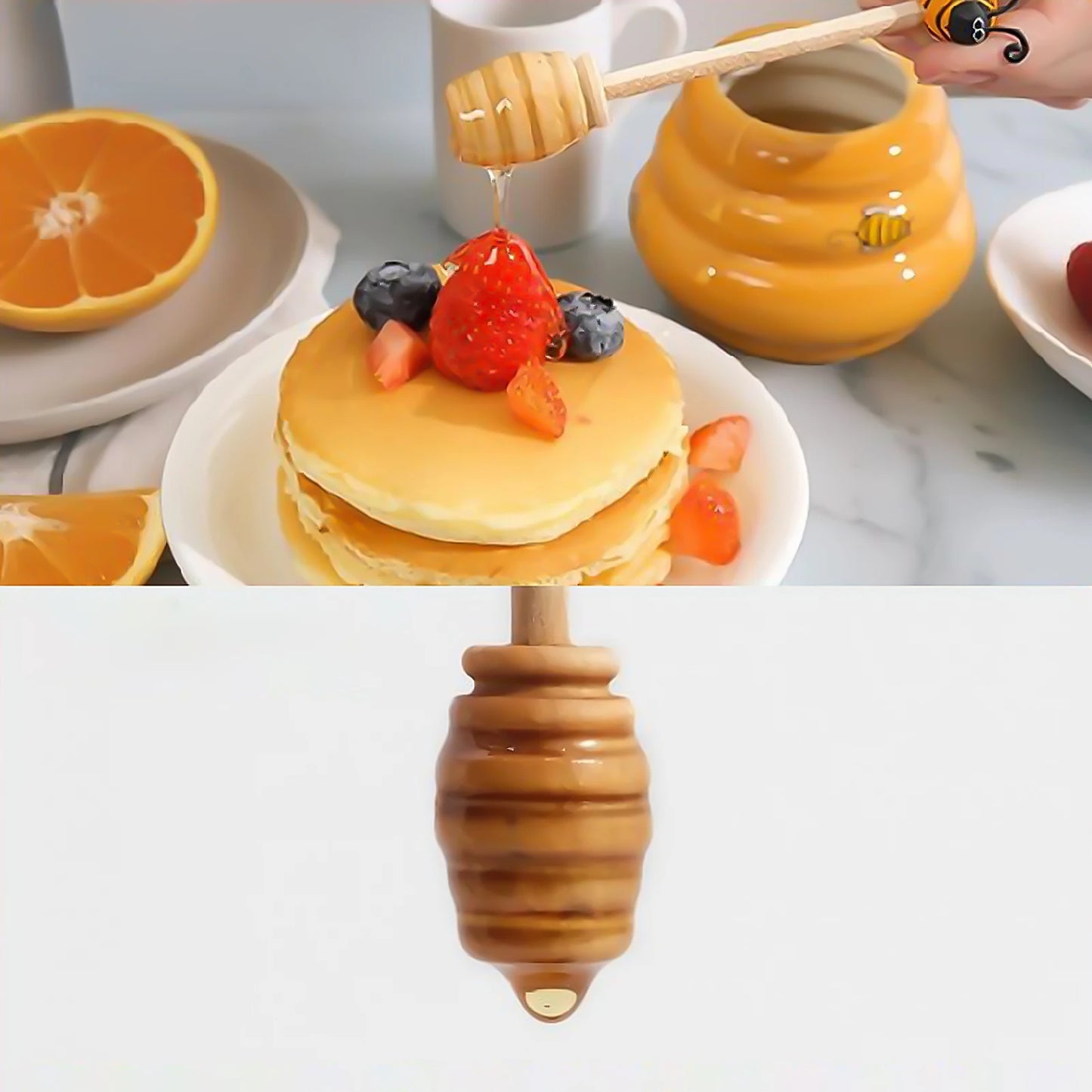 Ceramic Honey Storage Jar With Lid And Stirring Stick Reusable Kitchen Condiment Container For Honey Water Peaceful Pleasures Health and Wellness