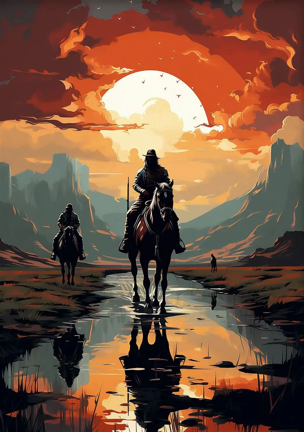 Impressionist Cowboy & Horse Canvas Wall Art | Wild West Print