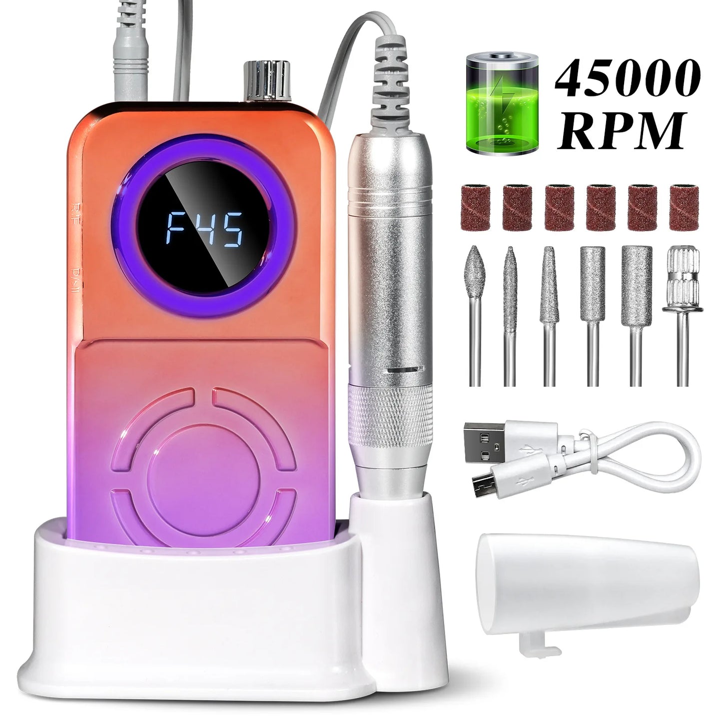 45000 RPM Rechargeable Electric Nail Drill | Pro Manicure Machine