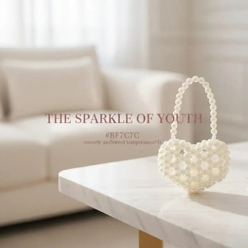 Pearl Beaded Heart Mini Bag – Cute Crossbody Handbag for Girls