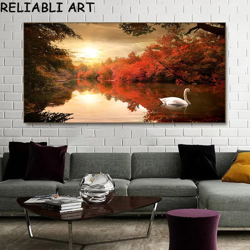 Autumn Tree Mountain Waterfall Landscape Canvas Painting Wall Art Pictures Poster and Prints for Living Room Home Decor No Frame Peaceful Pleasures Health and Wellness x autumn 8289 20x40cm