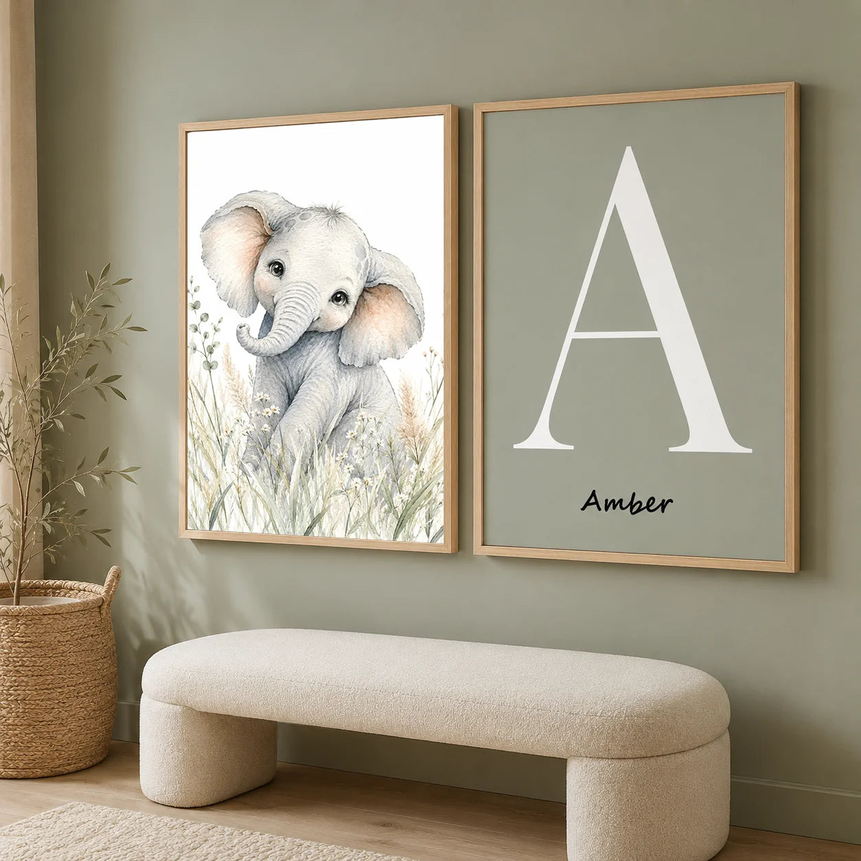 Personalized Letter Wall Art Cute Animal Canvas Painting Soft Nursery Poster Print Kids Room Wall Decor Peaceful Pleasures Health and Wellness