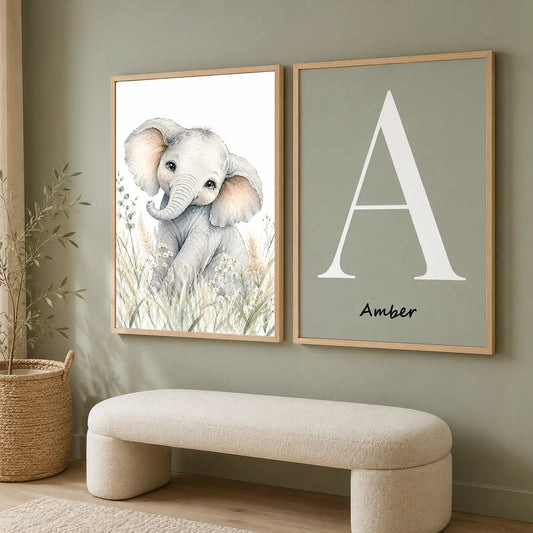 Personalized Letter Wall Art Cute Animal Canvas Painting Soft Nursery Poster Print Kids Room Wall Decor Peaceful Pleasures Health and Wellness