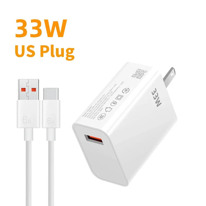 33W USB-C Fast Charger + 6A Cable | Xiaomi iPhone OnePlus